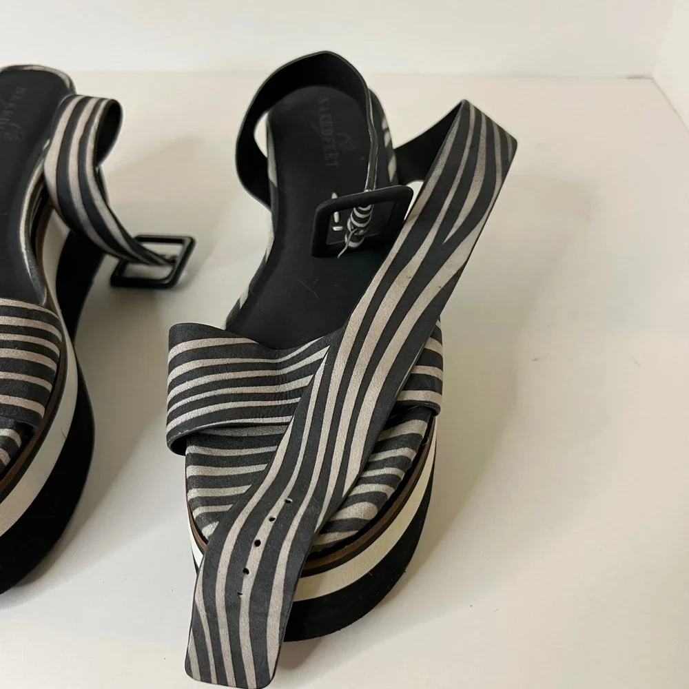Womens Naked Feet Altezza Foam Leather‎ Zebra Chunk Platform Strappy Sandals  7
